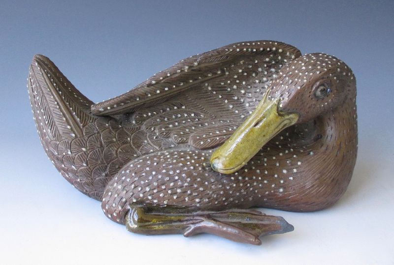 Chinese Brown Ceramic Sitting Duck
