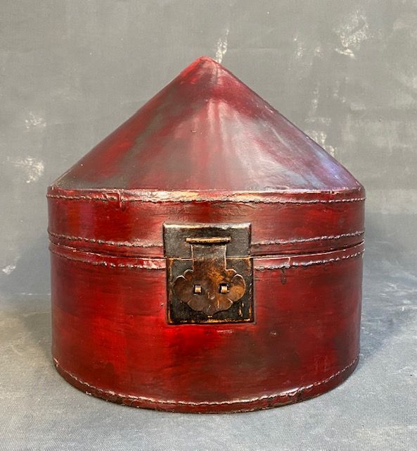 19th C. Chinese Molded Leather Hat Box