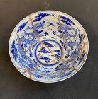 Chinese Blue & White Dragon Bowl with Kintsugi