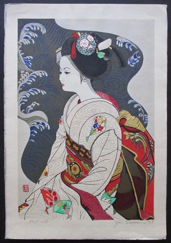 Japanese Woodblock Print of a Maiko by Jun-ichirô Sekino