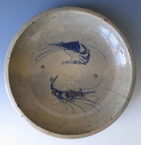 Japanese Antique Seto Ware Ishizara Plate with Crayfish