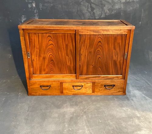 Antique Japanese Todana Tansu Sideboard Chest Momiji Keyaki Meiji Era