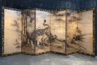 Japanese Antique 6 Panel Byobu Screen Painting of Tiger