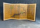 Japanese 4 Panel Byobu Screen Mid Century Showa Period Wisterias