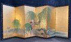 Japanese Antique 6 Panel Screen Painting of Pheasants in a Willow