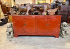 Contemporary Chinese Buffet Chest Red Lacquer Up Cycled Wood