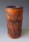 Chinese Antique Bamboo Brush Pot Carved with Scholars