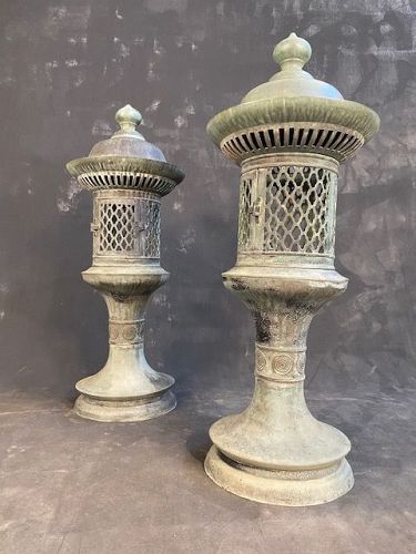 Pair of Antique Japanese Temple Bronze Lanterns Meiji period