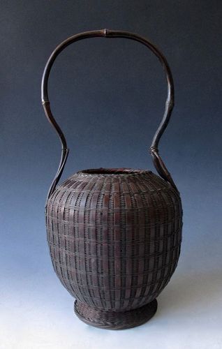 Japanese Antique Ikebana Basket with Hourglass Handle