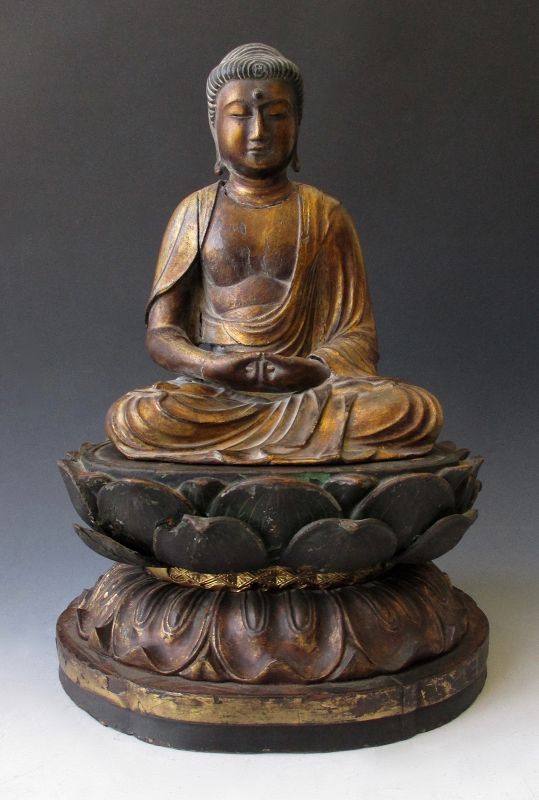Japanese Antique Figure of Amida Nyorai on Lotus Throne