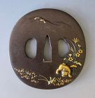 Japanese Antique Tsuba with Puppies