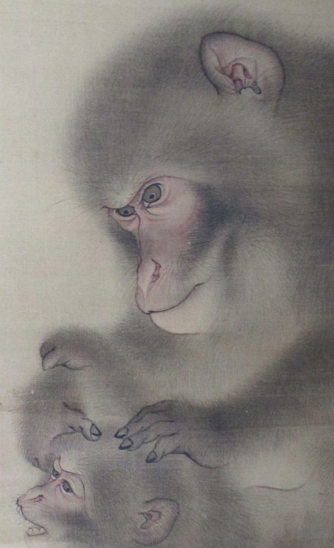 Japanese Antique Framed Painting of Monkeys by Mori Sosen