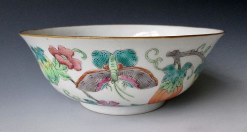 Chinese Antique Porcelain Bowl with Butterflies, Bats and Flowers
