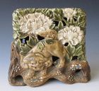 Japanese Antique Ceramic Bush Holder with Fudogs and Peonies