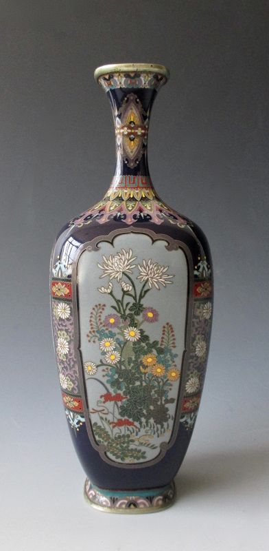Japanese Antique Small Cloisonné Vase with Flowers