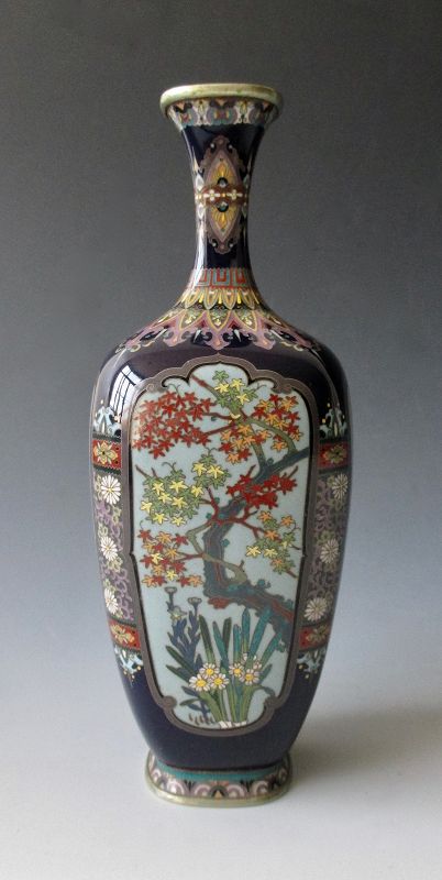 Japanese Antique Small Cloisonné Vase with Flowers
