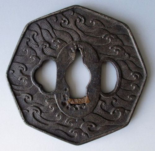 Japanese Antique Tsuba (Sword Guard) with Waves