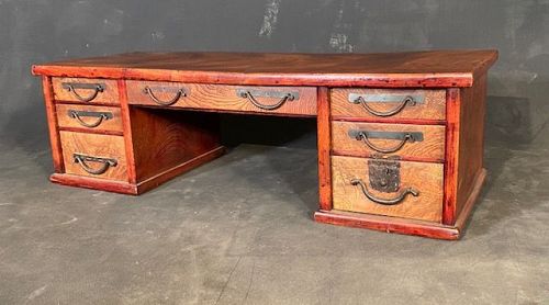 Antique Japanese Merchant Desk Keyaki/Hinoki Meiji period