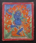 Tibetan Antique Tsakli Card with Painting of Canda-Vajrapani