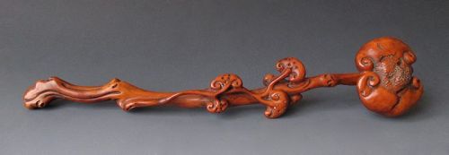 Chinese Antique Lingzhi Form Ruyi Scepter Carved of Boxwood
