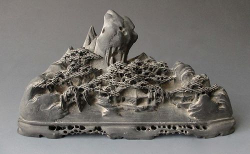Chinese Antique Carved Slate Mountain Scene