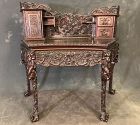 Antique Chinese Export Desk Dragon Motif with Drawers & Gallery