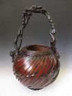 Japanese Antique Bamboo Ikebana Basket with Wisteria Branch Handle