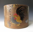 Japanese Antique Hibachi with Lacquer Chickens and Bamboo