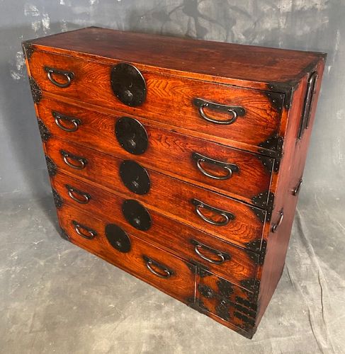 Antique Japanese Kimono Tansu Keyaki Lacquer Meiji Era Single Section