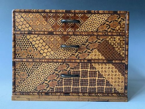 Antique Japanese Yosegi Kobako (Marquetry Drawer Box) Hakone Region