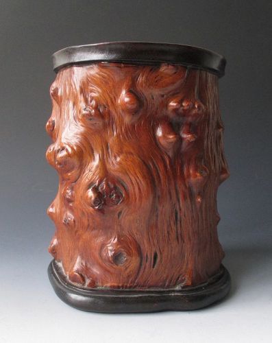 Chinese Antique Burl Wood Brush Pot