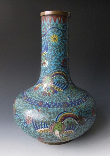Chinese Antique Cloisonné Vase with Phoenixes