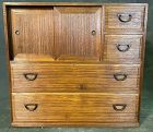 Japanese Antique Small Tansu Chest With Sliding Doors
