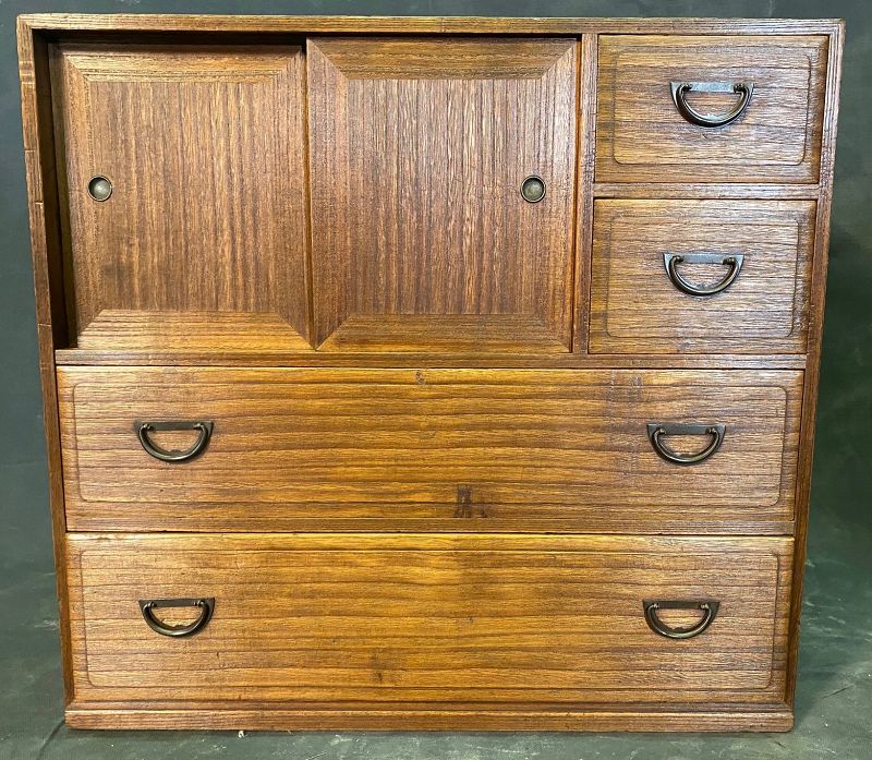 Japanese Antique Small Tansu Chest With Sliding Doors