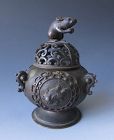 Japanese Antique Small Bronze Censer with Mouse