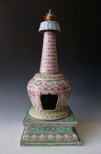 Rare Antique Chinese Porcelain Famille Rose Buddhist Stupa