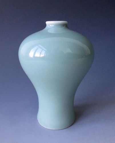 Chinese Antique Small Monochrome Baluster Vase with Celadon Glaze