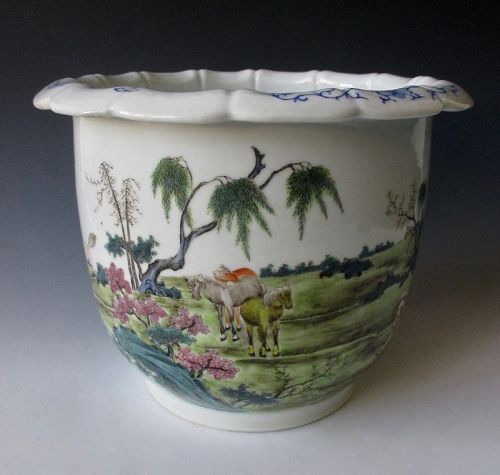 Chinese Chinese Porcelain Planter with Horses