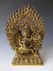 Tibetan Antique Gilt Copper Repoussé Figure of Vajrabhairava