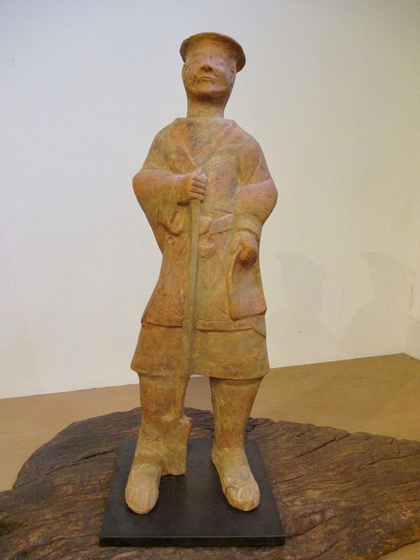Rare Chinese Large Han Dynasty Tomb Pottery Figure of a Farmer