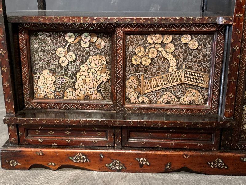 Antique Cha Tansu Mother of Pearl Inlay Japanese Chest Furniture Meiji