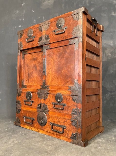 Antique Japanese Tansu Chest Choba Rare Keyaki Early Meiji 19th C