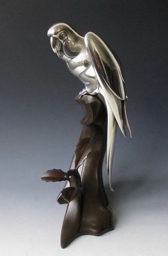 Japanese Art Deco Bronze and Silver Parrot, by Tanshо̄ Inoue