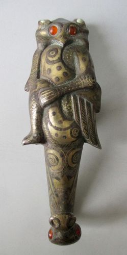 Chinese Mixed Metal Belt Hook with Owl,  Warring States