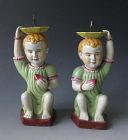 Pair of Chinese Antique Porcelain Candlesticks of Foreign Children