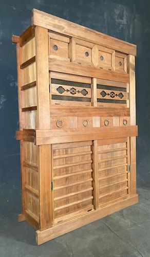 Antique Tansu Chest Japanese Kyoto Mizuya (Kitchen) 2 Section Meiji