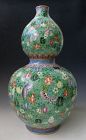 Large Chinese Antique Porcelain Gourd Shaped Vase with Butterflies