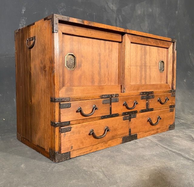 Antique Japanese Tansu Chest Single Section Hinoki Meiji Period