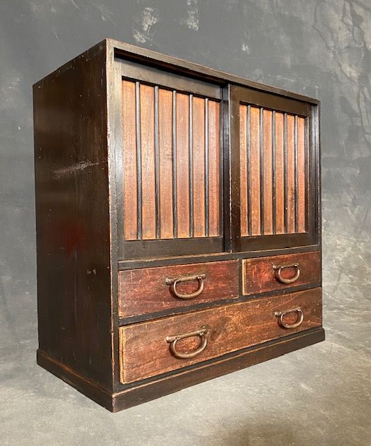 Antique Japanese Tansu Chest Kotansu Lacquer Kiri Meiji period