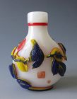 Chinese Antique 4 Color Peking Glass Carved Snuff Bottle with Bird